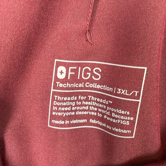 Figs Technical Collection Womens 3XLT Maroon Scrubs 2 Pocket Drawstring Waist - Picture 8 of 10